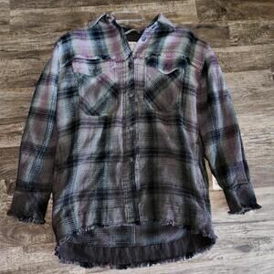 Free People Anneli Plaid Shirt Jacket in Spanish Olive